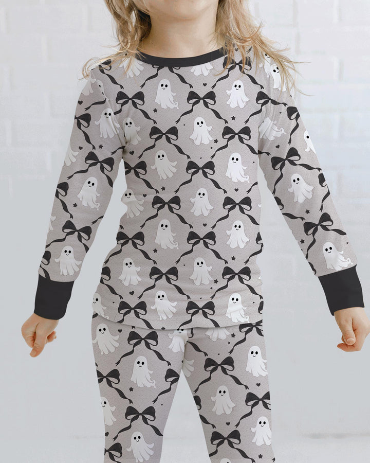 Cute Ghost Boo Coquette Halloween Bamboo Two Piece Long Sleeve Pajama Set