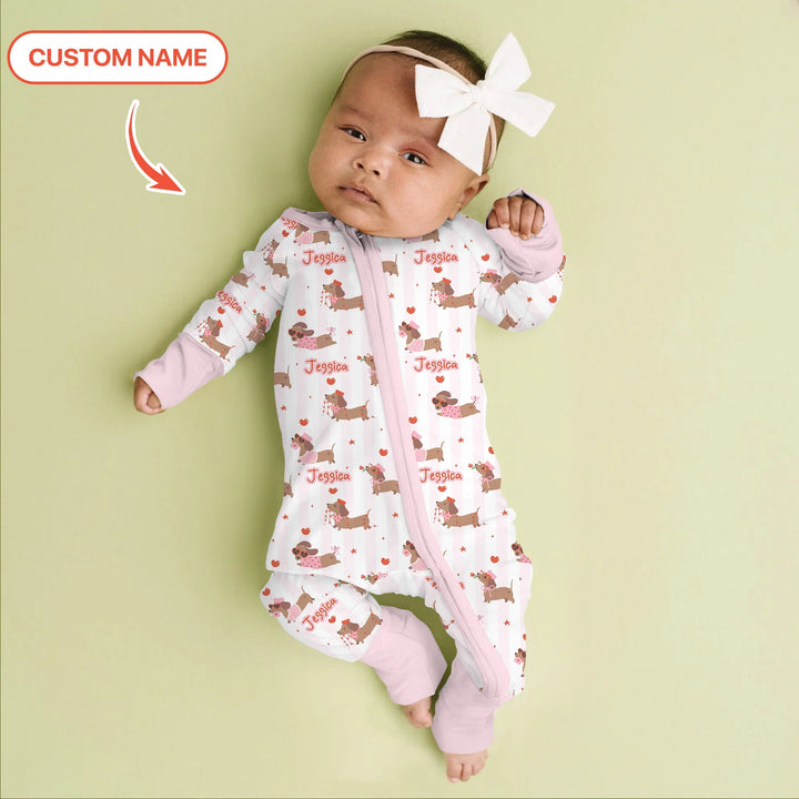 Custom Name Valentine Dachshund Family Matching Bamboo Convertible Zippy