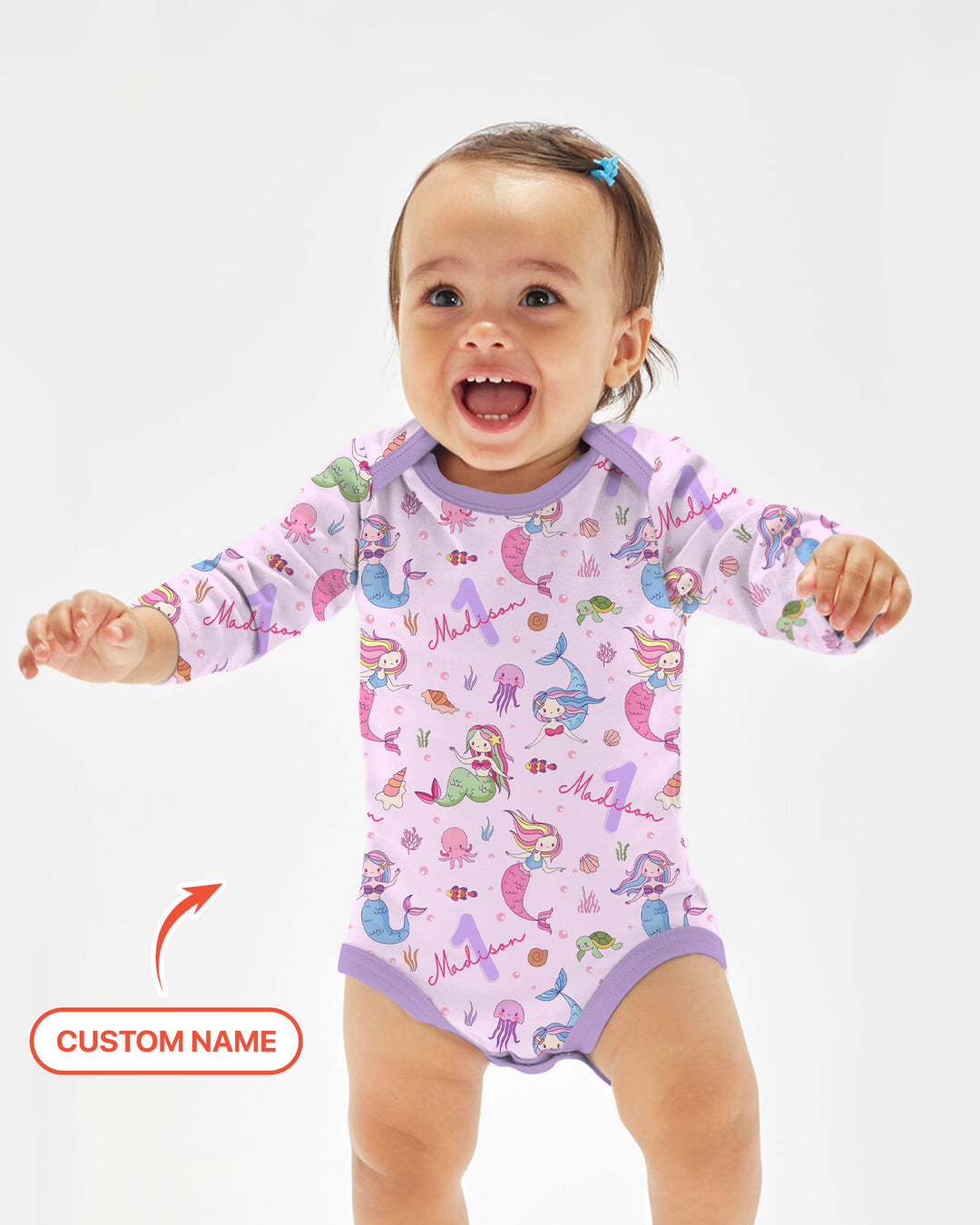 Custom Name Birthday Mermaid Wild One Bamboo Bodysuit
