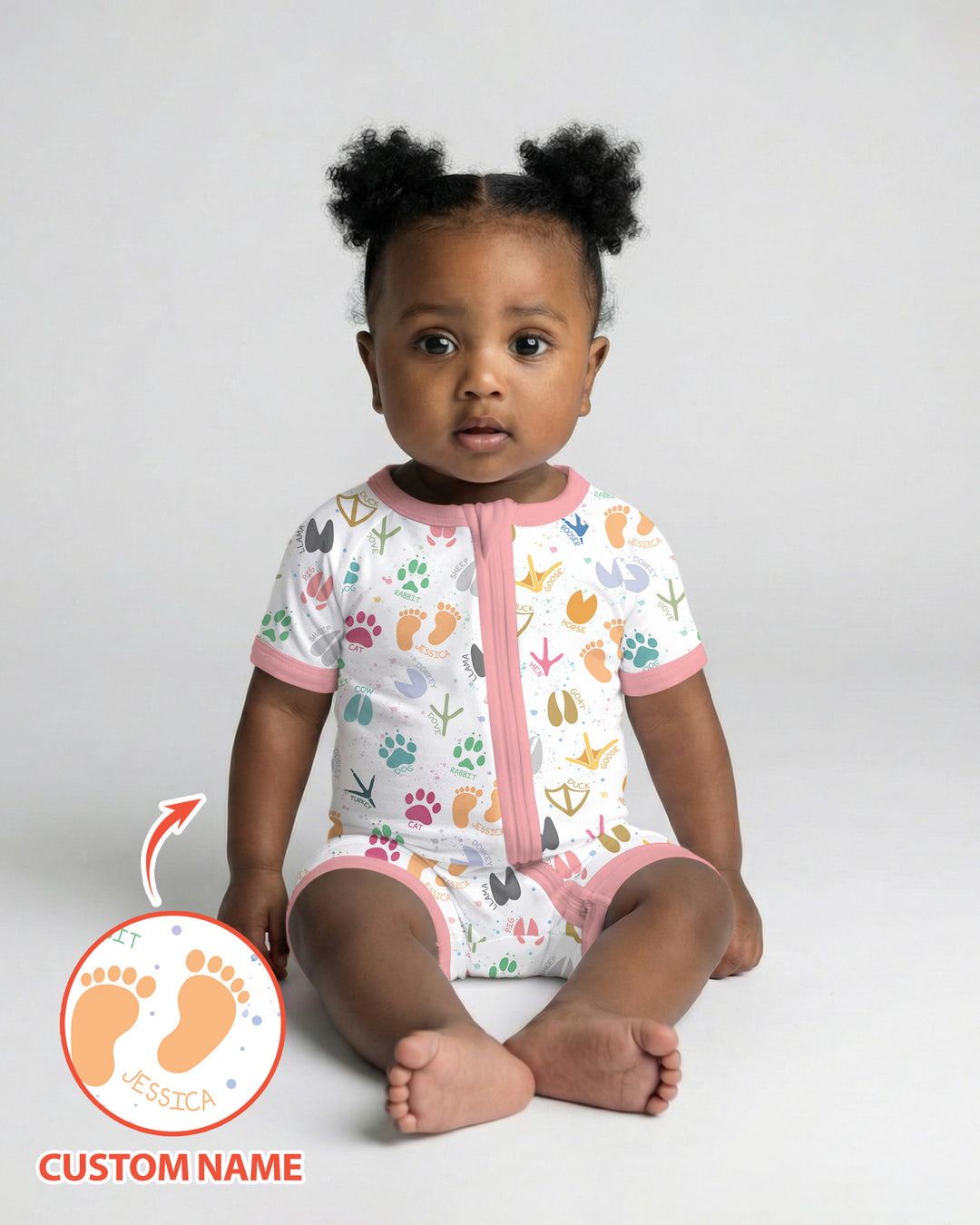 Cute Farm Animal Tracks Custom Name Bamboo Shorty Zippy