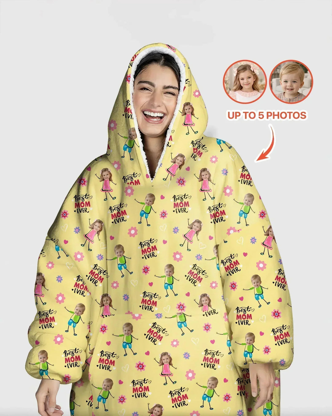 Personalisierbarer Foto "Beste Mama aller Zeiten" Doodle Bambus-Decken-Hoodie