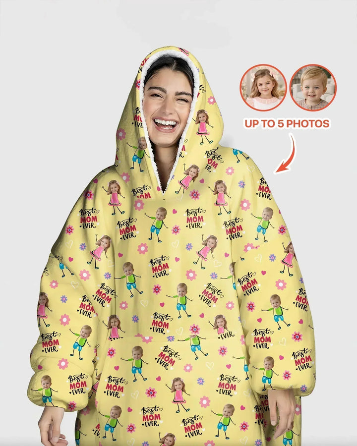 Personalisierbarer Foto "Beste Mama aller Zeiten" Doodle Bambus-Decken-Hoodie