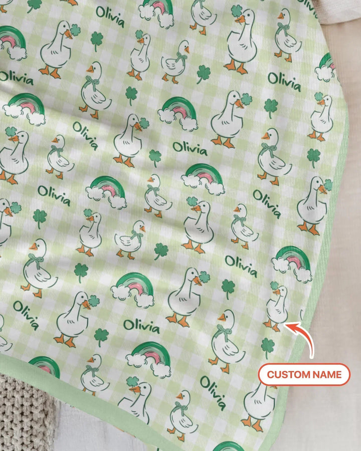 Custom Name Lucky Ducks Bamboo Blanket