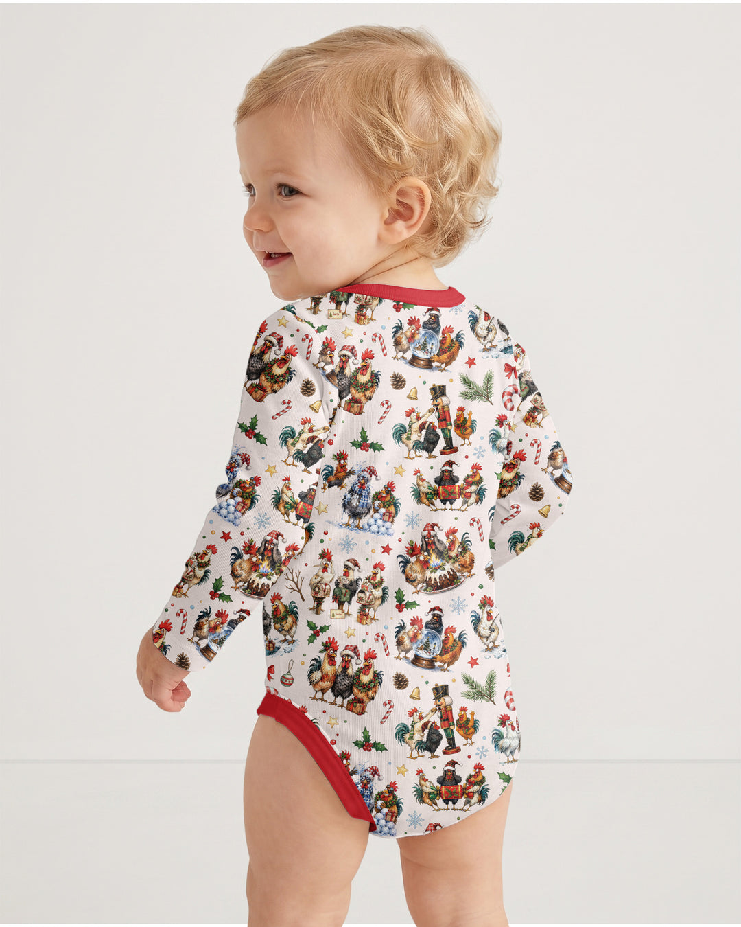 Funny Roosters On Christmas Bamboo Bodysuit