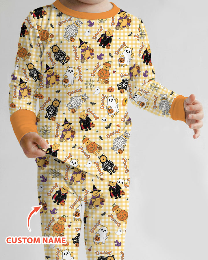 Halloween Bear Custom Name Bamboo Two Piece Long Sleeve Pajama Set