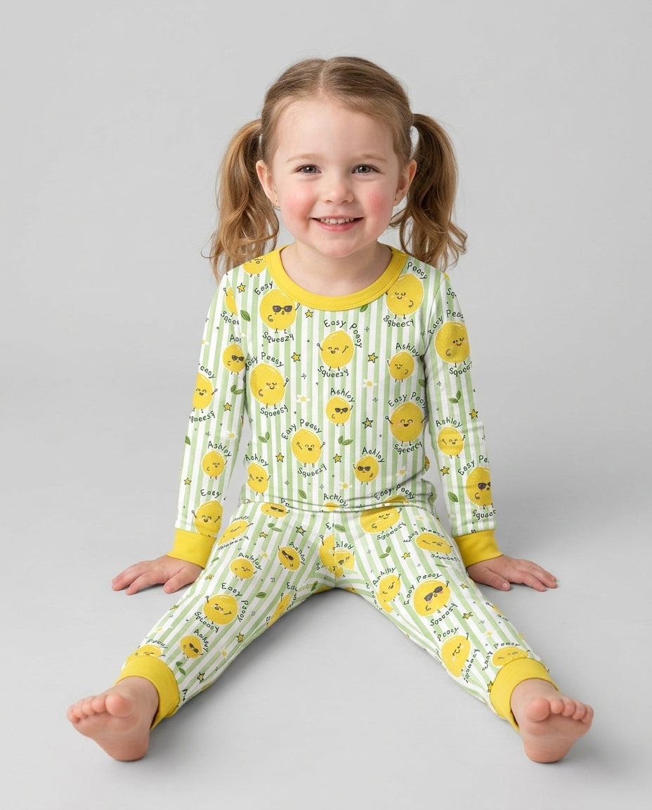 Easy Peasy Lemon Squeezy Custom Name Bamboo Two Piece Long Sleeve Pajama Set