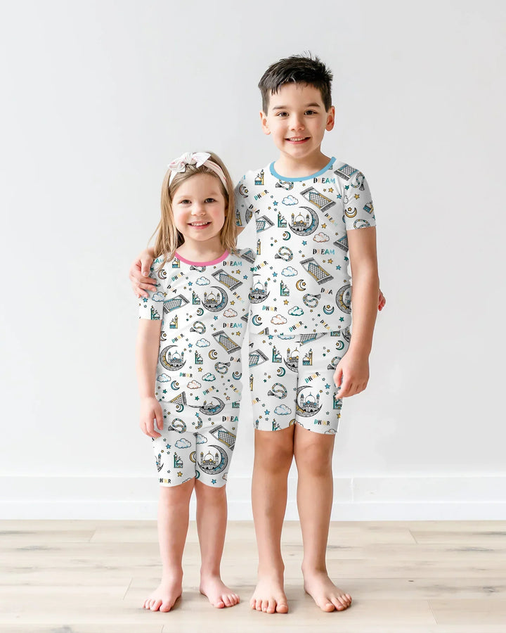 Dua, Dhikr, Dream Matching Family Bamboo Two Piece Short Sleeve Shorts Pajama Set