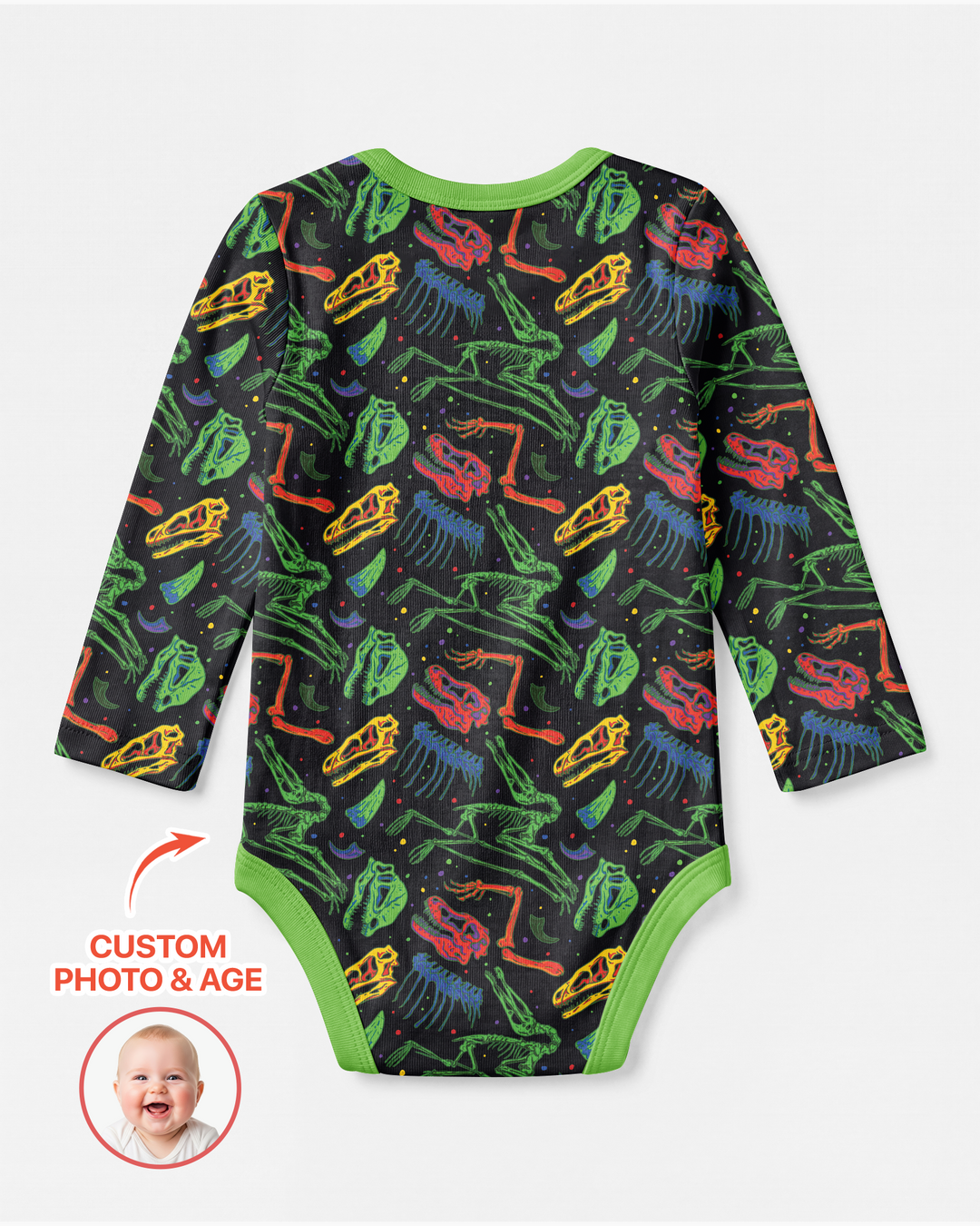Custom Photo Dino Rawr Birthday Bamboo Bodysuit