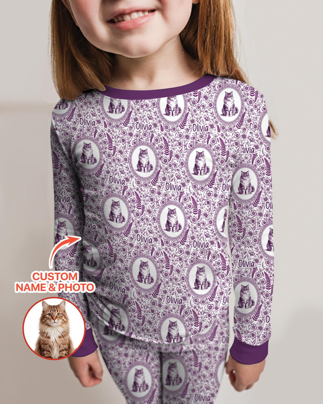 Custom Pet Photo Chinoiserie Garden Bamboo Two Piece Long Sleeve Pajama Set