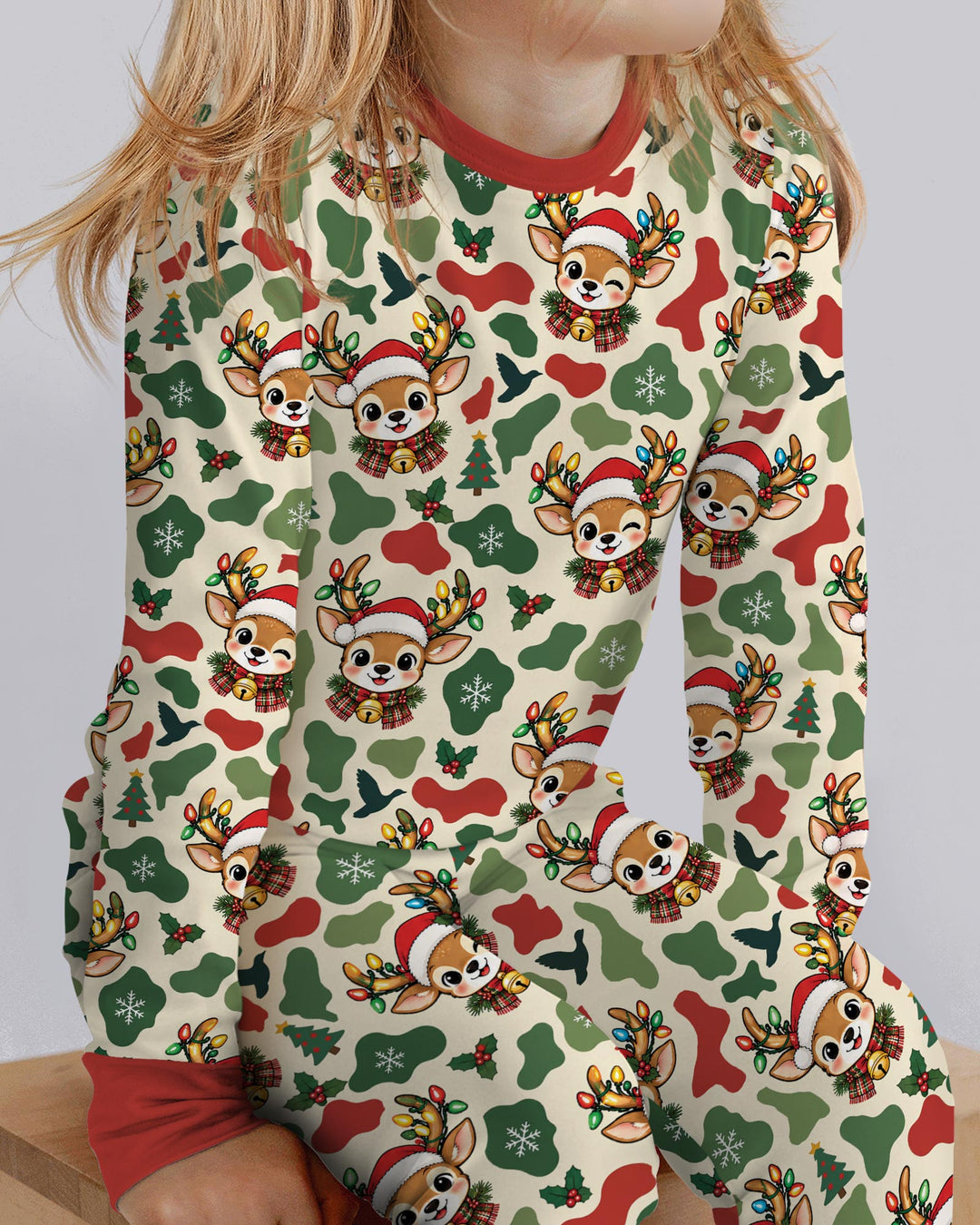 Christmas Deer Hunting Camo Bamboo Two Piece Long Sleeve Pajama Set