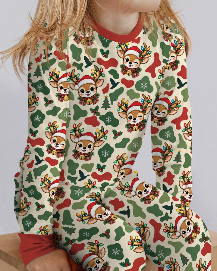 Christmas Deer Hunting Camo Bamboo Two Piece Long Sleeve Pajama Set