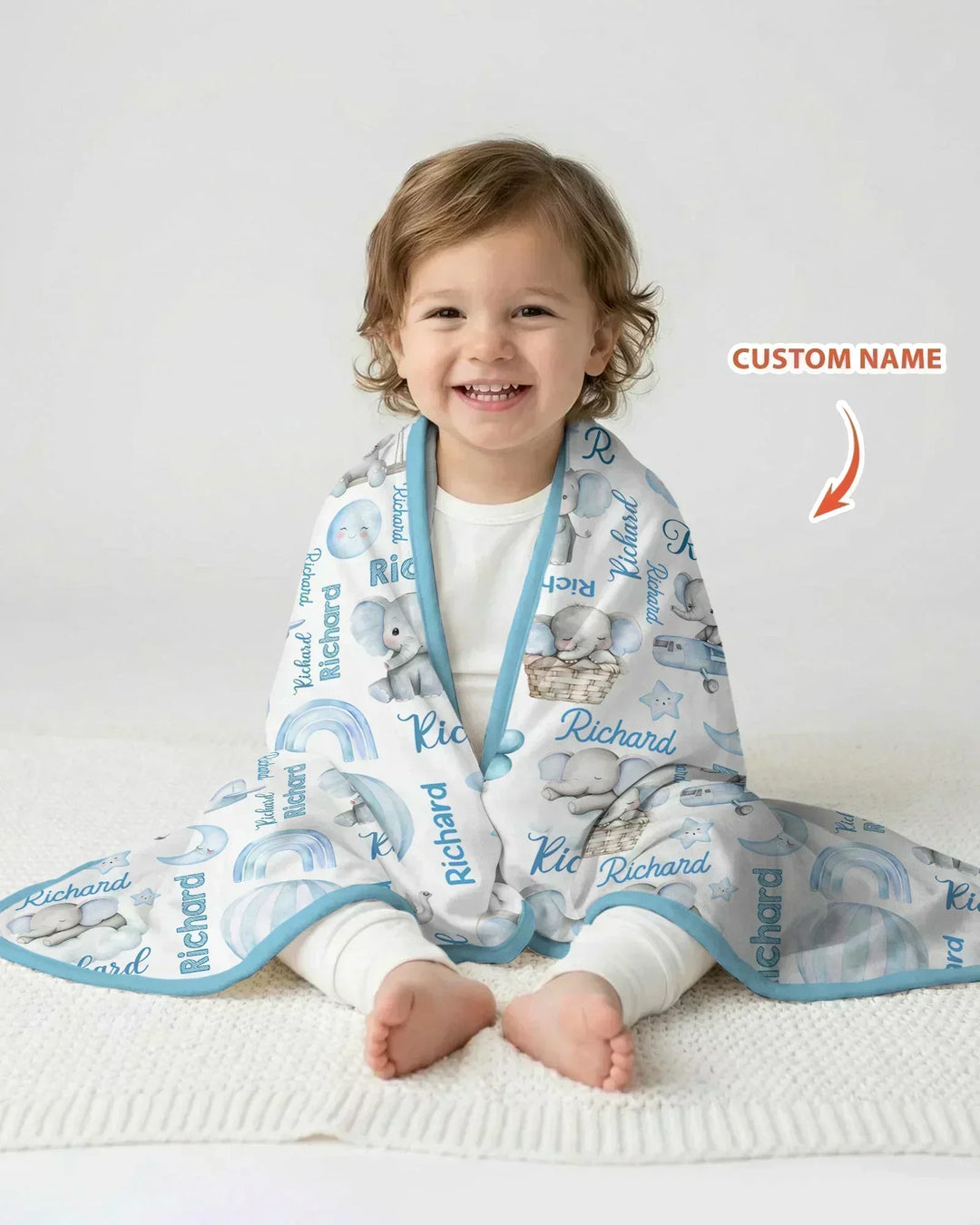 Elephant Love Custom Name Bamboo Blanket