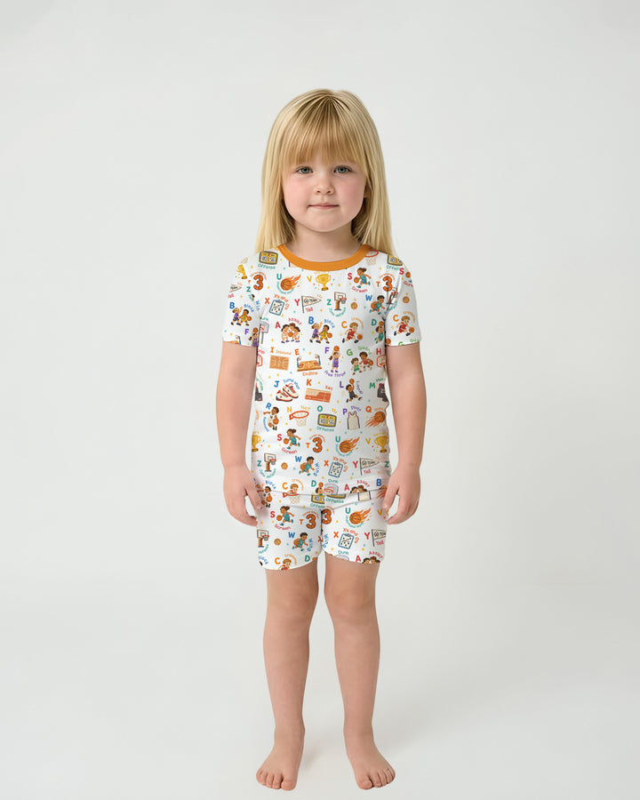Basketball Alphabet Bamboo Two Piece Short Sleeve Shorts Pajama Set