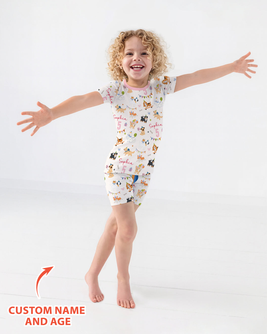 Custom Name Birthday Dogs Party Bamboo Two Piece Short Sleeve Shorts Pajama Set