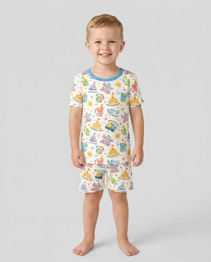Template Zweiteiliges Pyjama-Set mit kurzen Ärmeln und Shorts