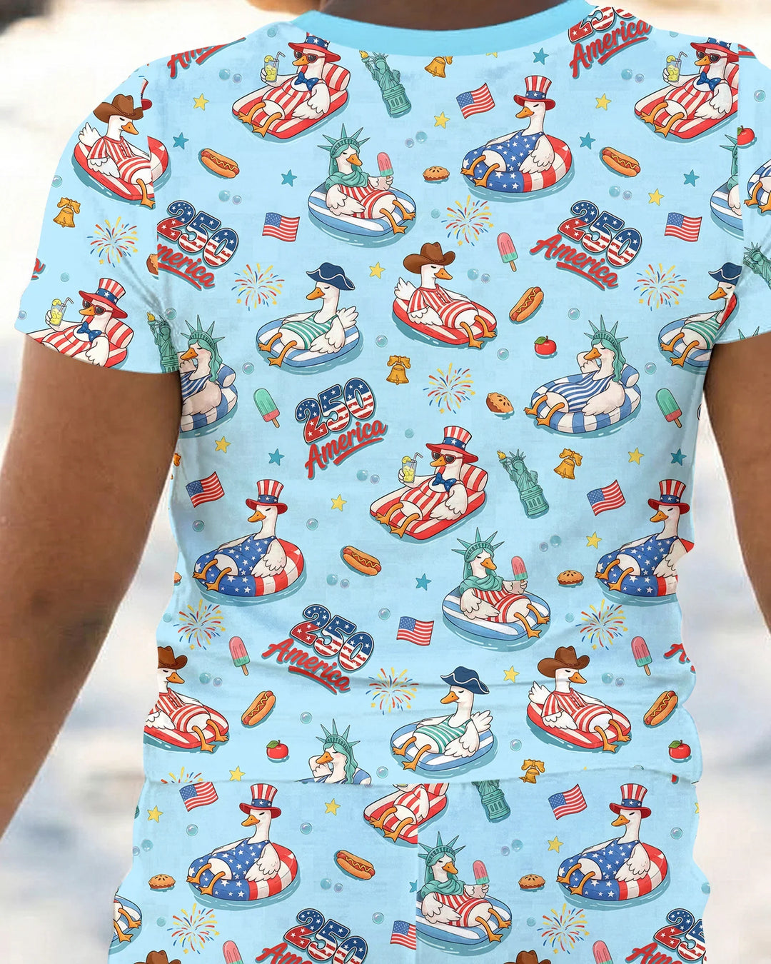 250 America Patriotic Goose Family Matching Bamboo Two Piece Short Sleeve Pajama Set