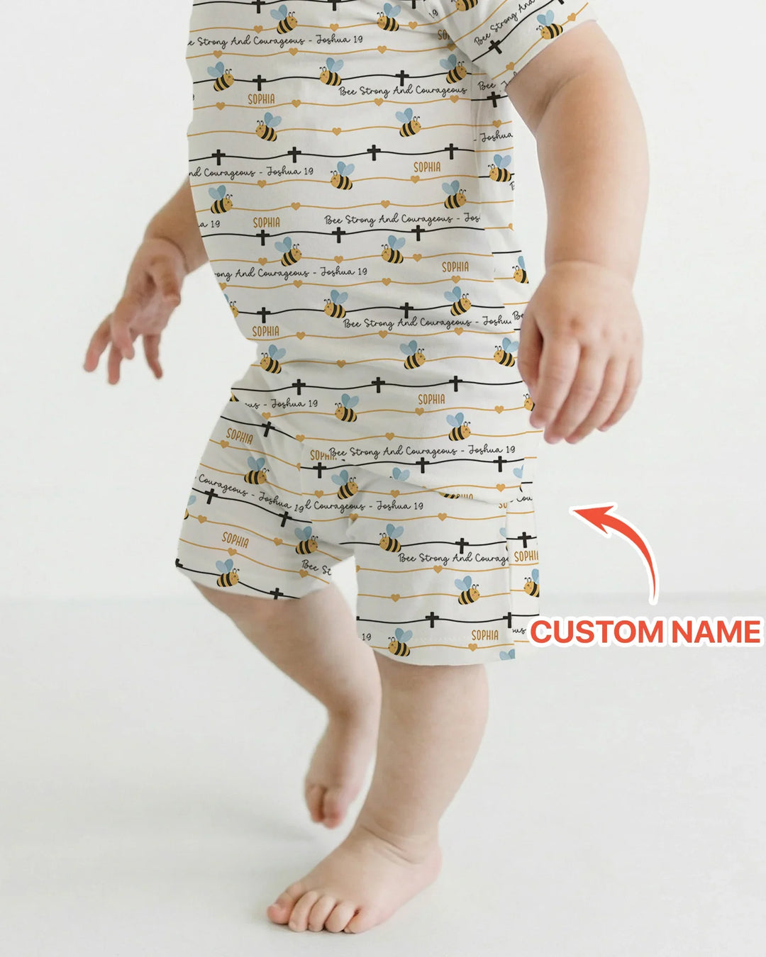 Bee Strong And Courageous Custom Name Bamboo Two Piece Short Sleeve Shorts Pajama Set