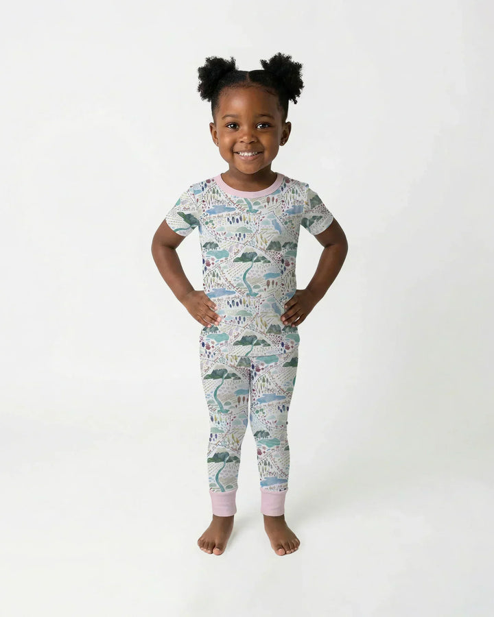 Whimsical Psalms 23 Map Bamboo Two Piece Short Sleeve Pajama Set