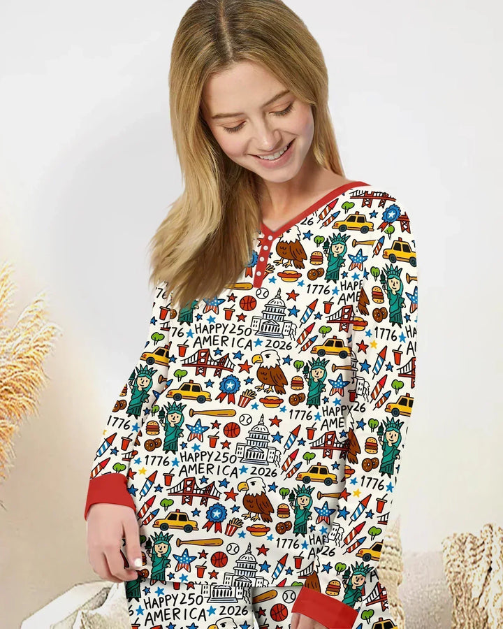 Doodle America 250. Jubiläum Familien-Bambus-Pyjama-Set für Damen