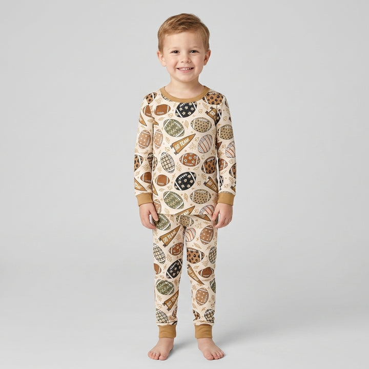 Football Fall Bamboo Two Piece Long Sleeve Pajama Set