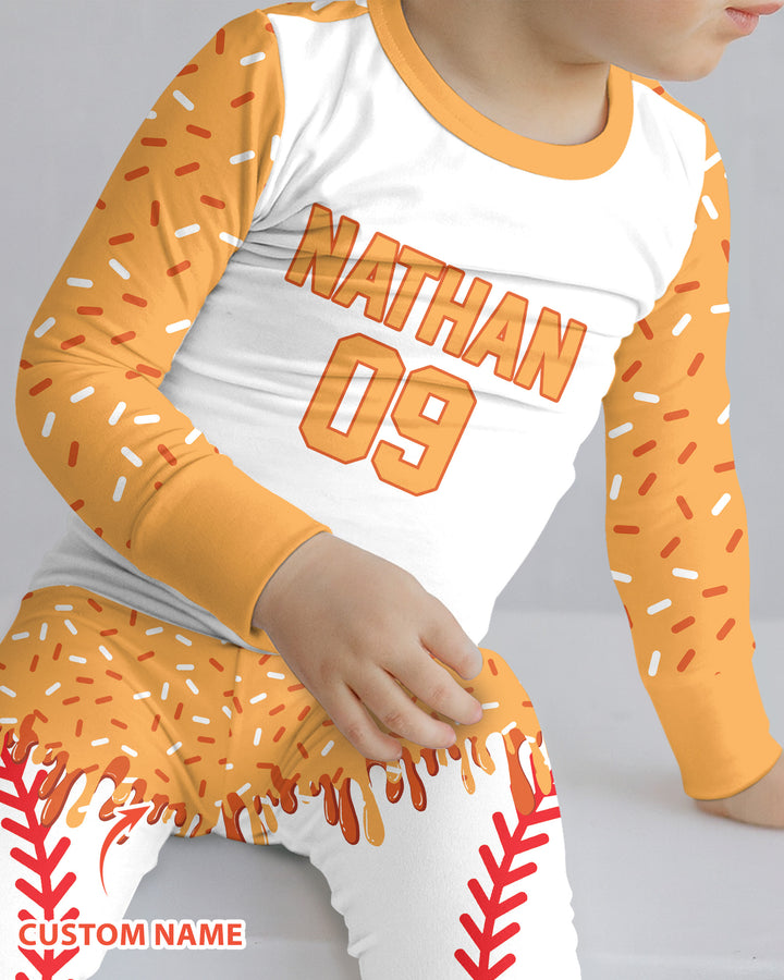 Personalized Dripping Sport Ball Custom Name Number Bamboo Two Piece Long Sleeve Pajama Set