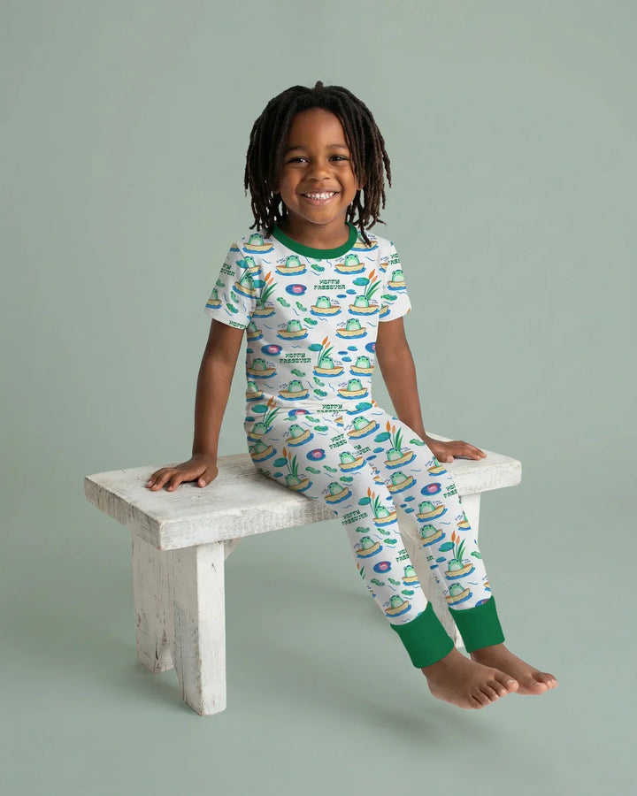 Hoppy Passover Family Matching Bamboo Two Piece Short Sleeve Pajama Set