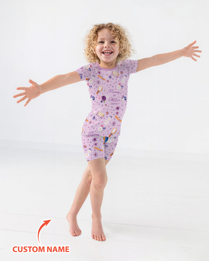 Mommy Daddy And Me Bedtime Story Family Matching Bamboo Two Piece Short Sleeve Shorts Pajama Set