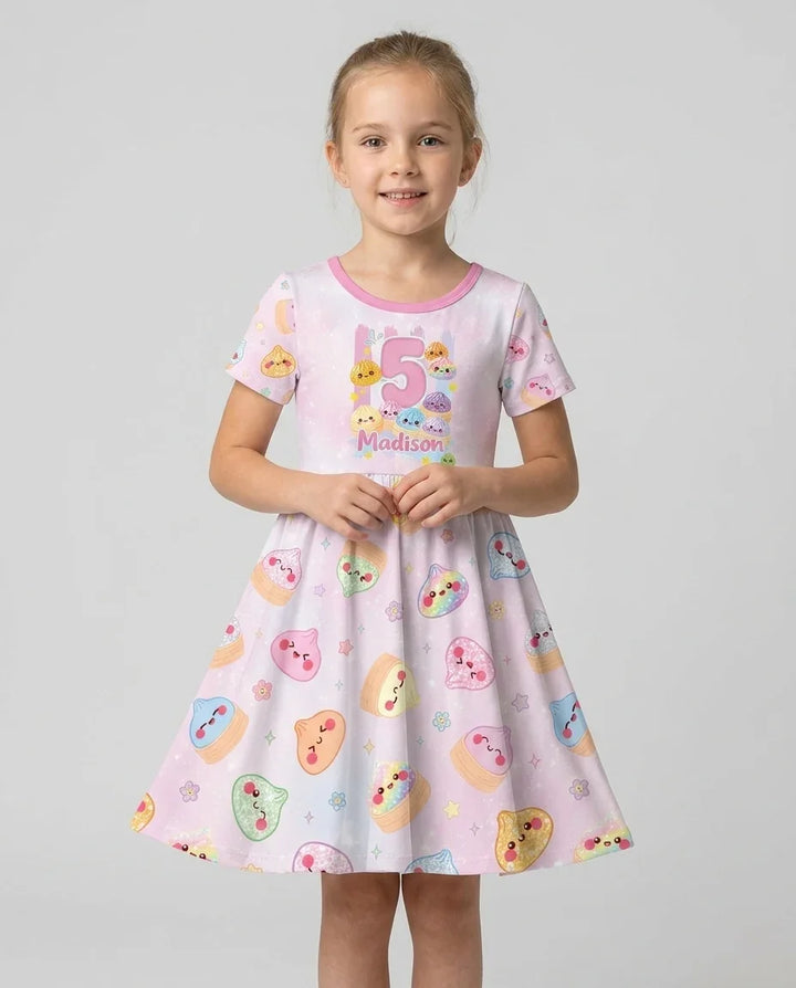 Custom Birthday Squish Party Dumpling Bamboo Twirl Dress