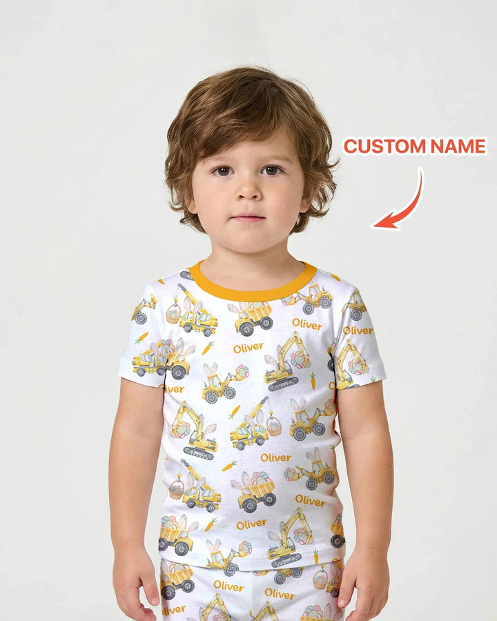 Eggs-cavator Construction Bamboo Two Piece Short Sleeve Shorts Pajama Set