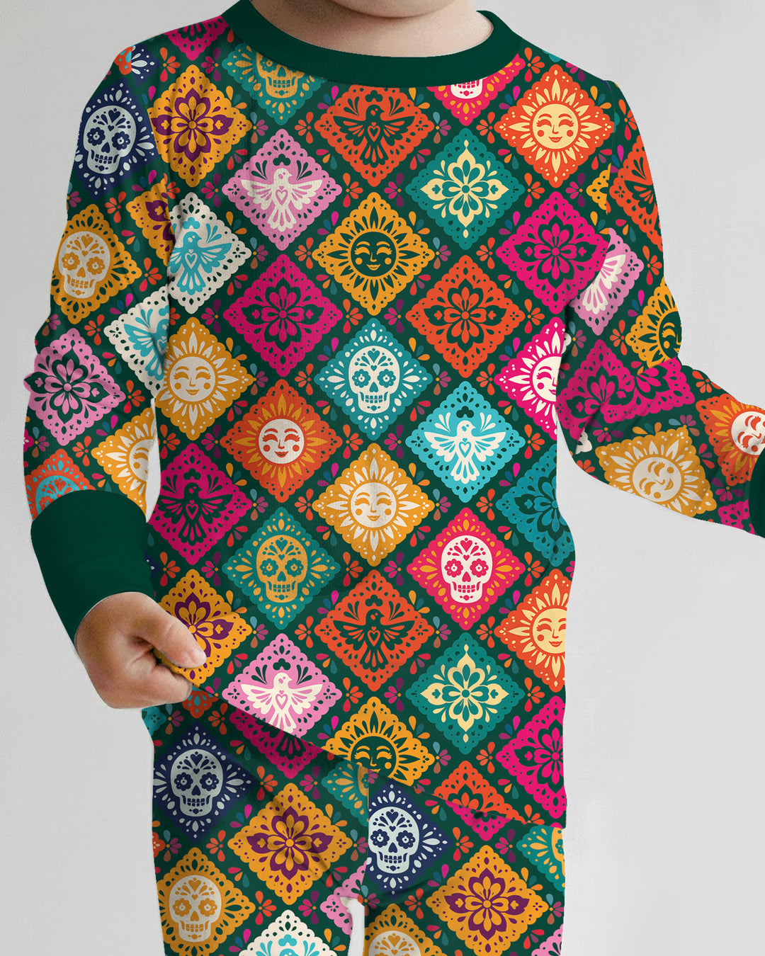 Day of the Dead Colorful Mexican Skull Bamboo Two Piece Long Sleeve Pajama Set