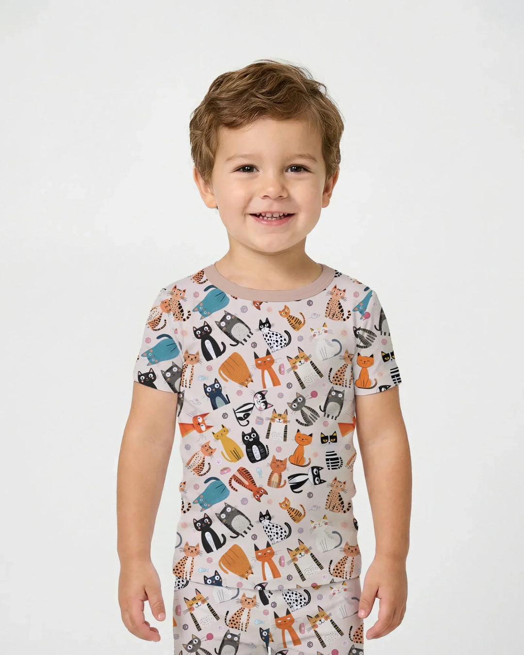 Goofy Mischief Cat Family Matching Bamboo Two Piece Short Sleeve Pajama Set