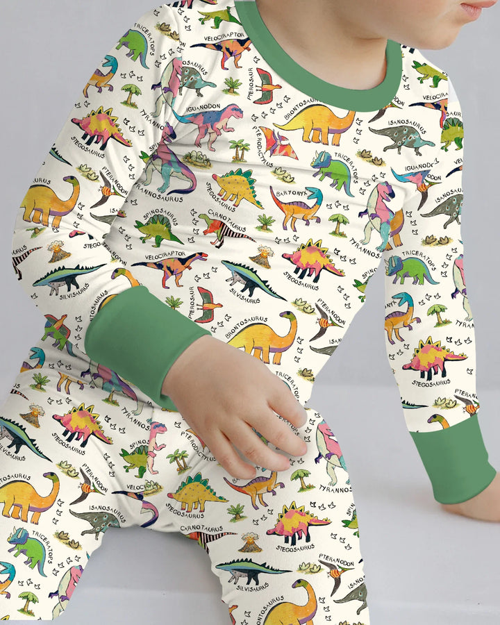 All The Dino Types Bamboo Two Piece Long Sleeve Pajama Set