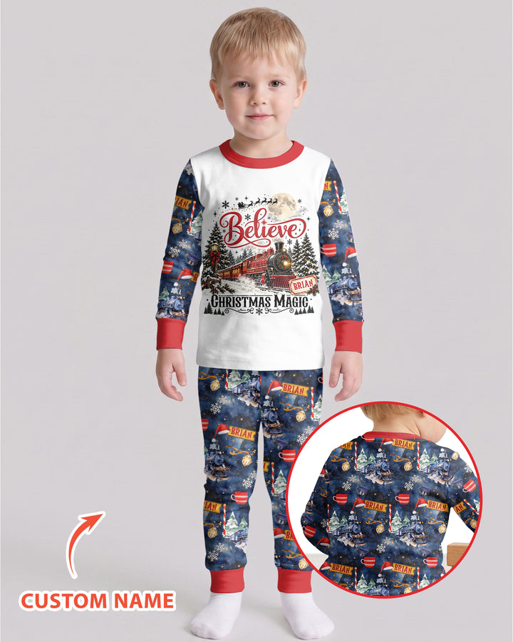 Believe North Pole Train Custom Name  Bamboo Two Piece Long Sleeve Pajama Set