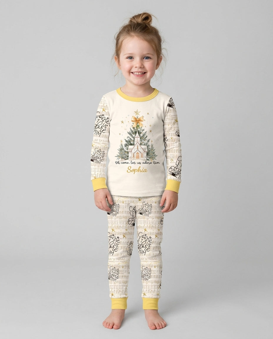 Oh Come Let Us Adore Him Custom Name Mommy And Me Matching Bamboo Two Piece Long Sleeve Pajama Set