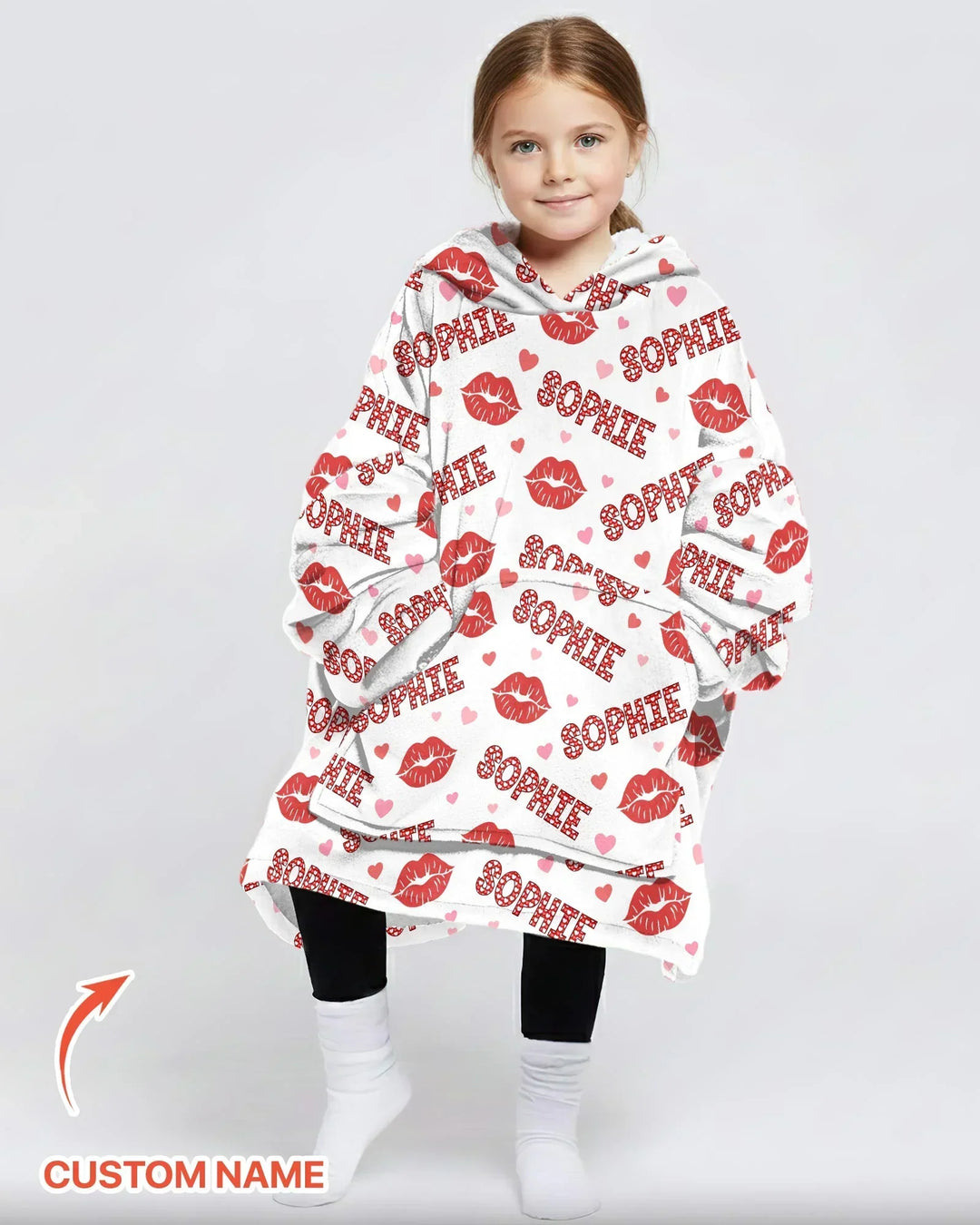 Custom Name Valentine Kiss Bamboo Blanket Hoodie