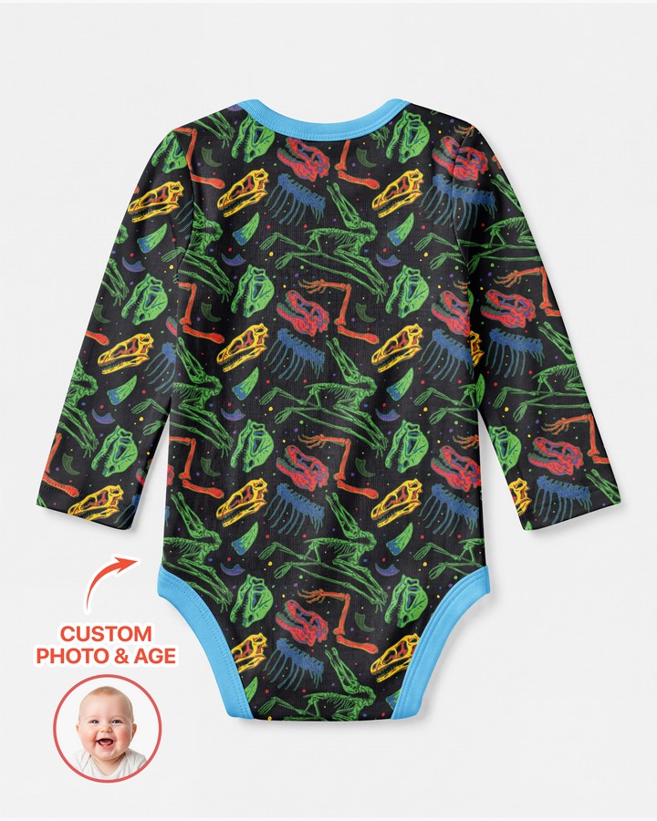 Custom Photo Dino Rawr Birthday Bamboo Bodysuit