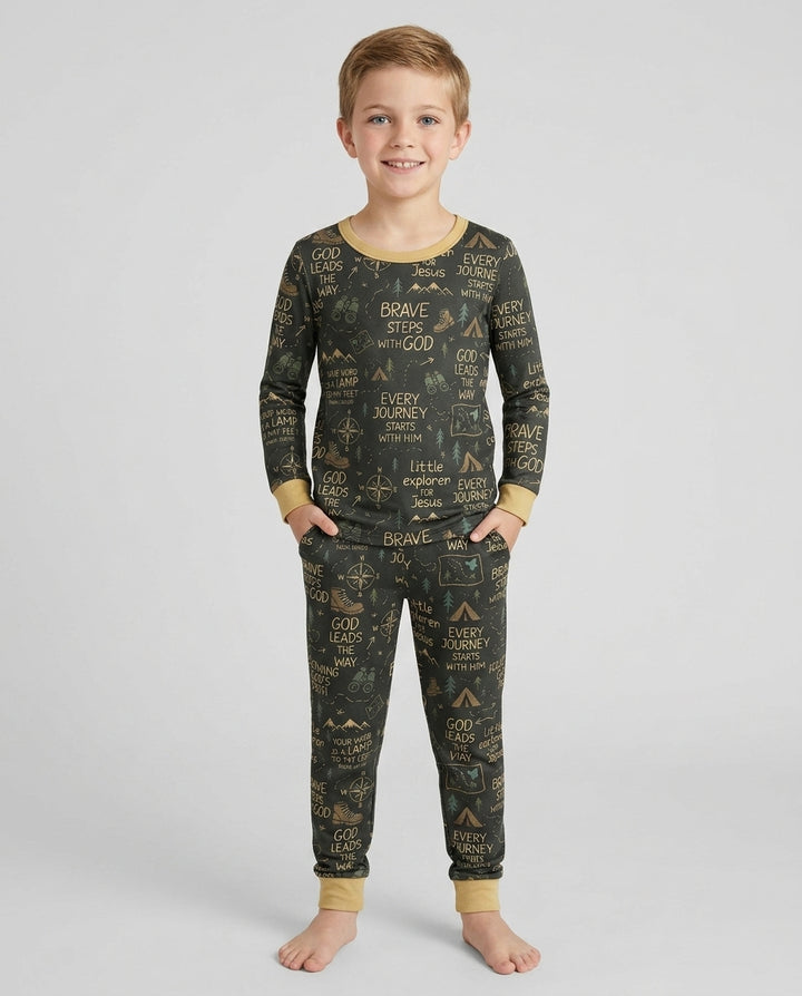 Little Explorer God Leads The Way Bamboo Two Piece Long Sleeve Pajama Set