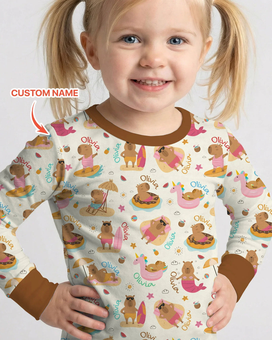 Don't Worry, Be Capy Custom Name Bamboo Two Piece Long Sleeve Pajama Set
