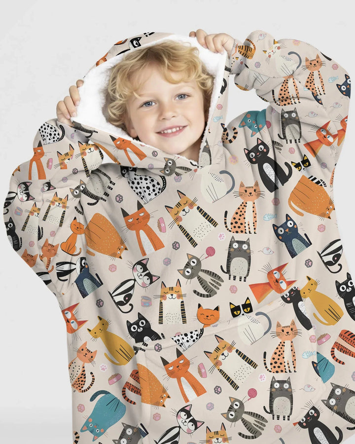 Goofy Mischief Katze Familie passender individueller Bambus-Deckenhoodie