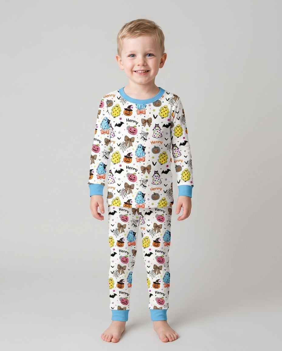 Custom Name Coquette Summerween Bamboo Two Piece Long Sleeve Pajama Set