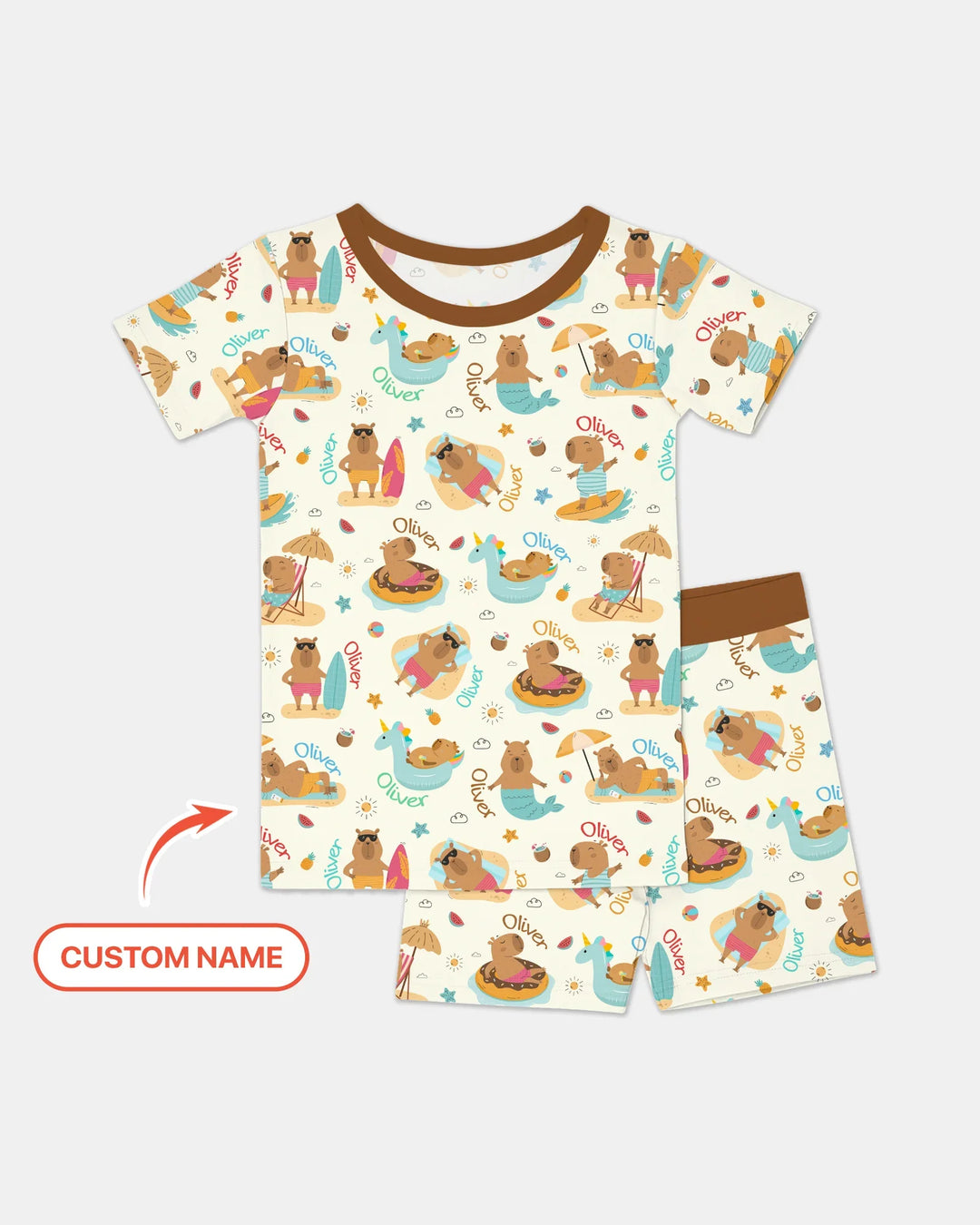 Don't Worry, Be Capy Custom Name Bamboo Two Piece Short Sleeve Shorts Pajama Set