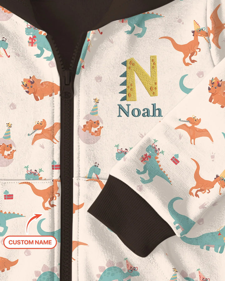 Custom Embroidered Name Dinosaurs Bamboo Zip Hoodie