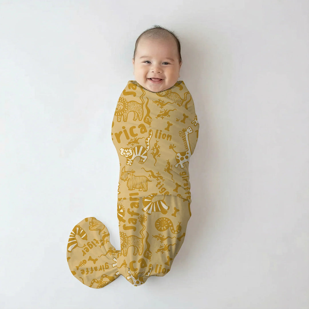 Handdrawn African Animals Bamboo Swaddle Blanket