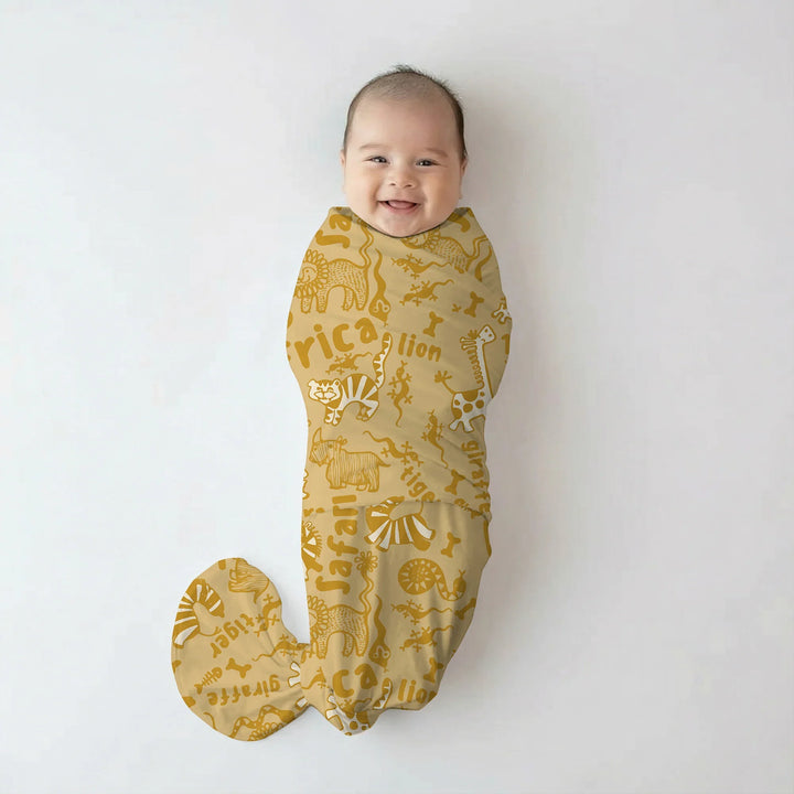 Handdrawn African Animals Bamboo Swaddle Blanket