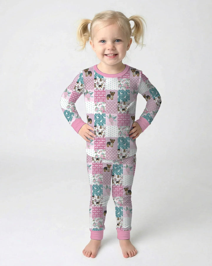 Floral Yorkie Grace Bamboo Two Piece Long Sleeve Pajama Set