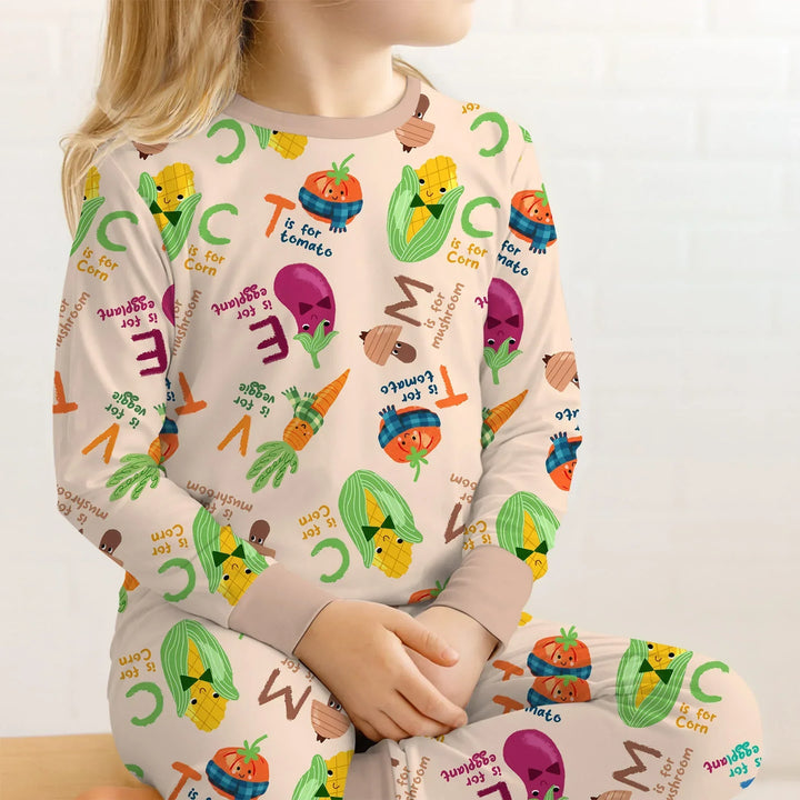 Veggie Letter Bamboo Two Piece Long Sleeve Pajama Set