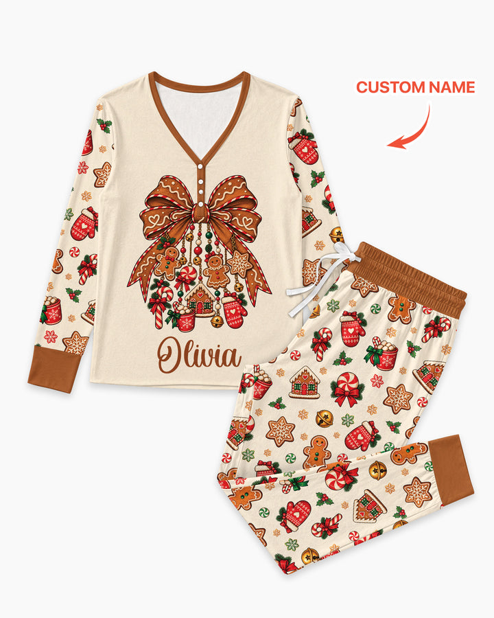 Custom Name Gingerbread The Bow Bamboo Women Pajama Set