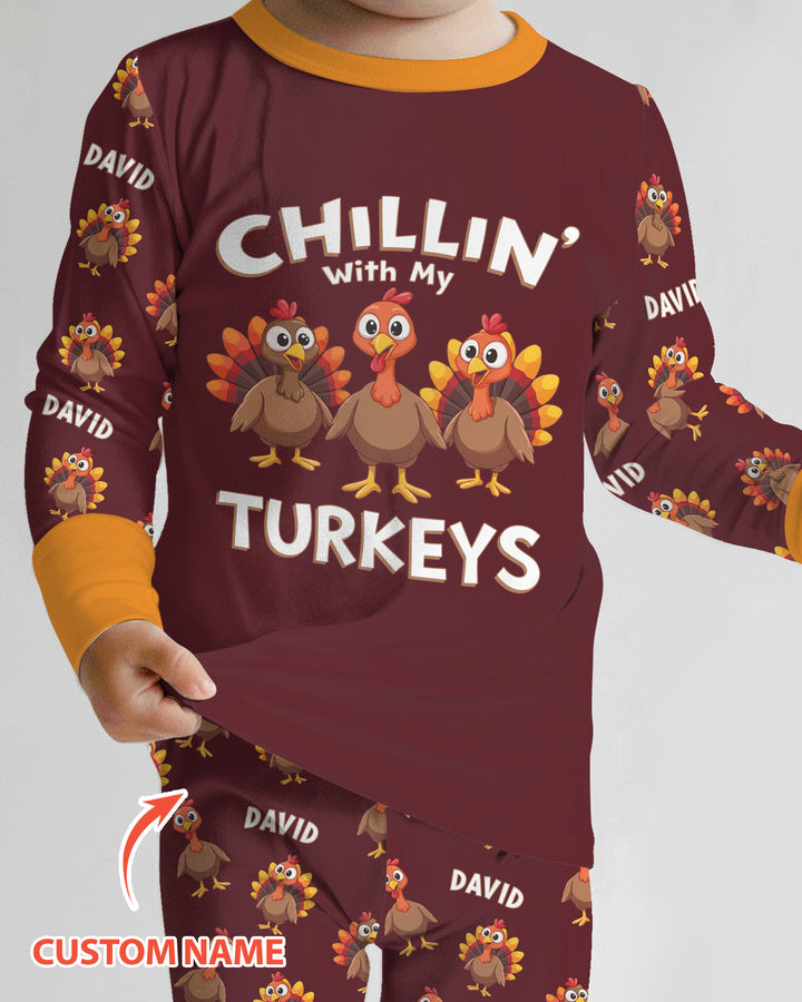 Chillin With Turkey Bamboo Two Piece Long Sleeve Pajama Set