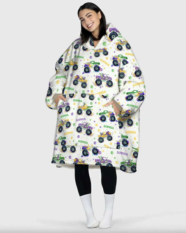 Personalisierte Mardi Gras Monster Trucks Bambus Decken-Hoodie