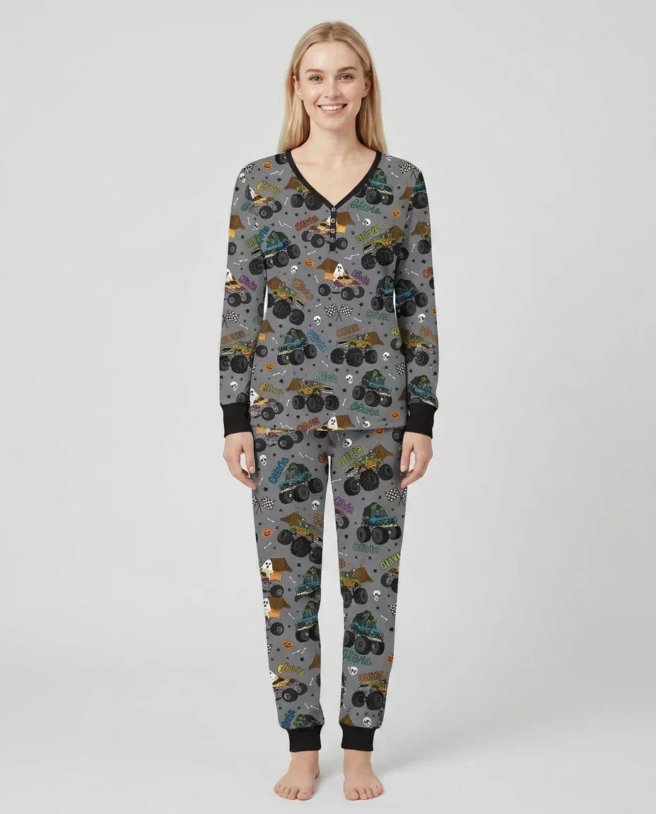 Custom Name Halloween Creepy Crusher Family Matching Bamboo Women Pajama Set